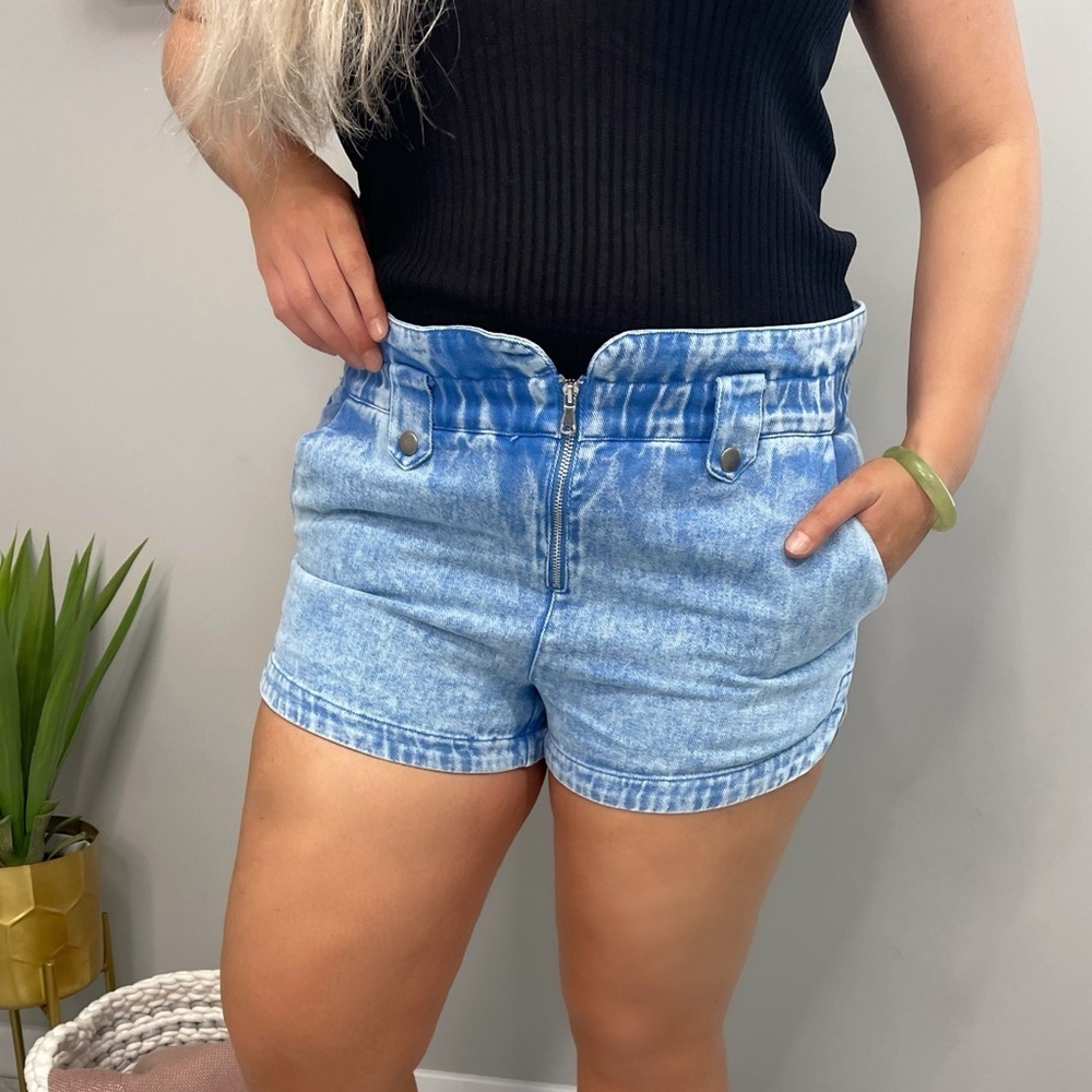Denim Blue Women's Shorts - paper bag waist